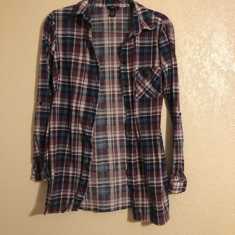 rue 21 Long Sleeve Plaid Flanel Shirt Button Down
